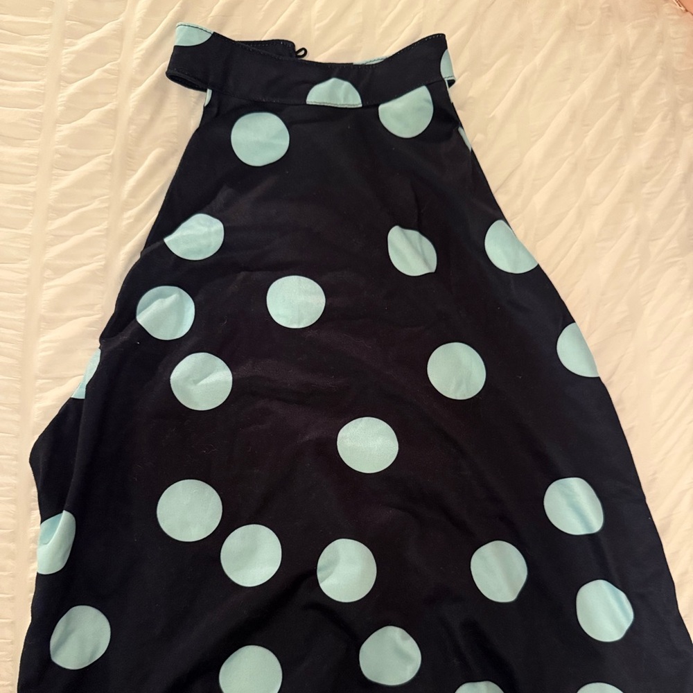 Navy Halter Top with Blue Polka Dots